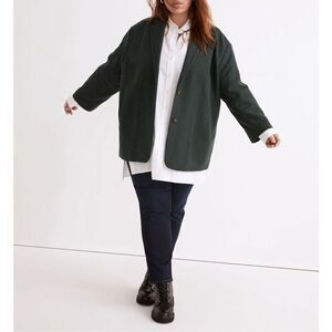 Madewell Women Plus Size Green Brushed Oversized Dorset Blazer Wool Blend